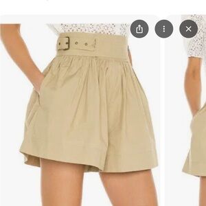 BNWOT ULLA JOHNSON Adeline Cotton Poplin Shorts Belted Pocket Khaki Beige Size 8